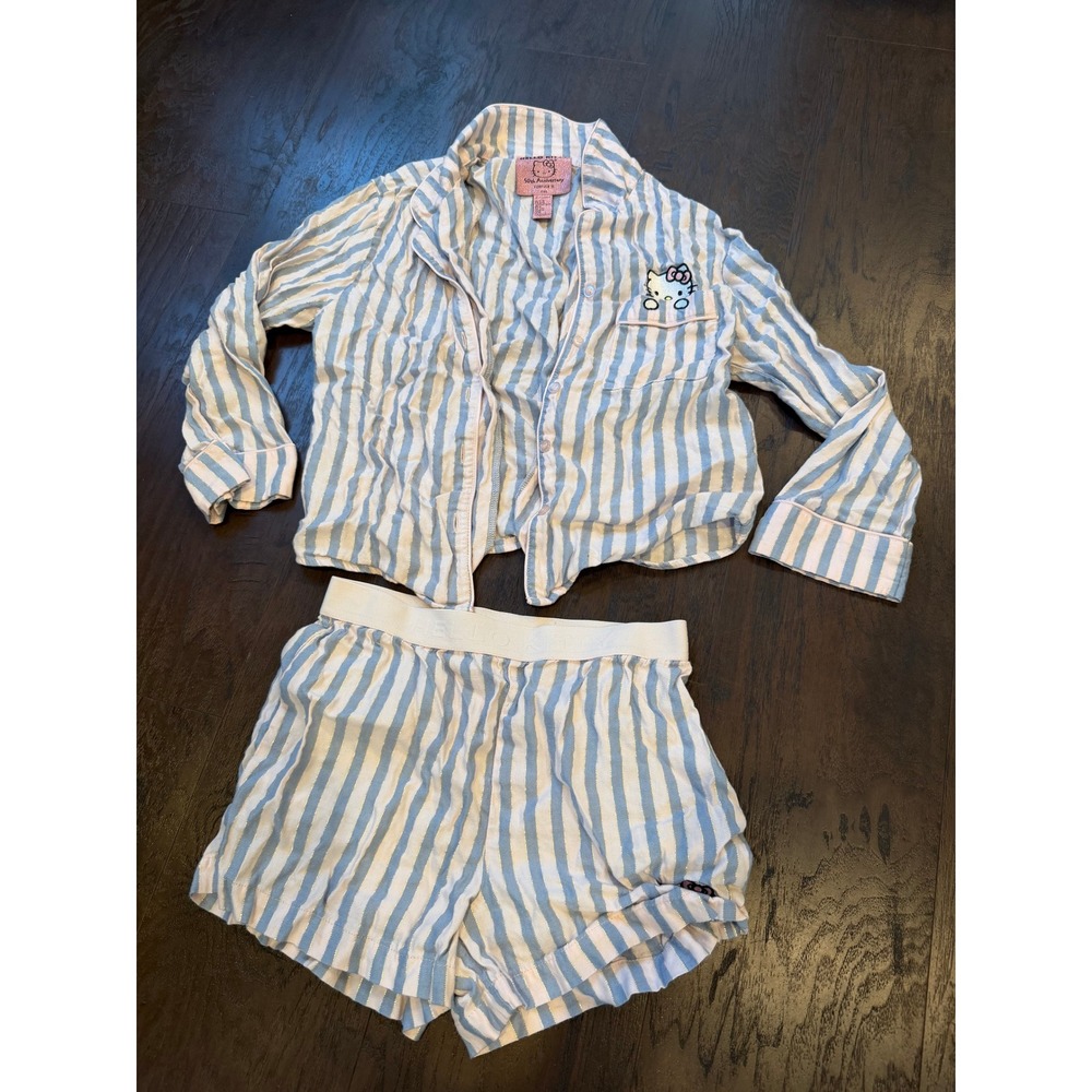 Forever 21 Hello Kitty 50th Anniversary Pajama Set Kids Blue Stripe